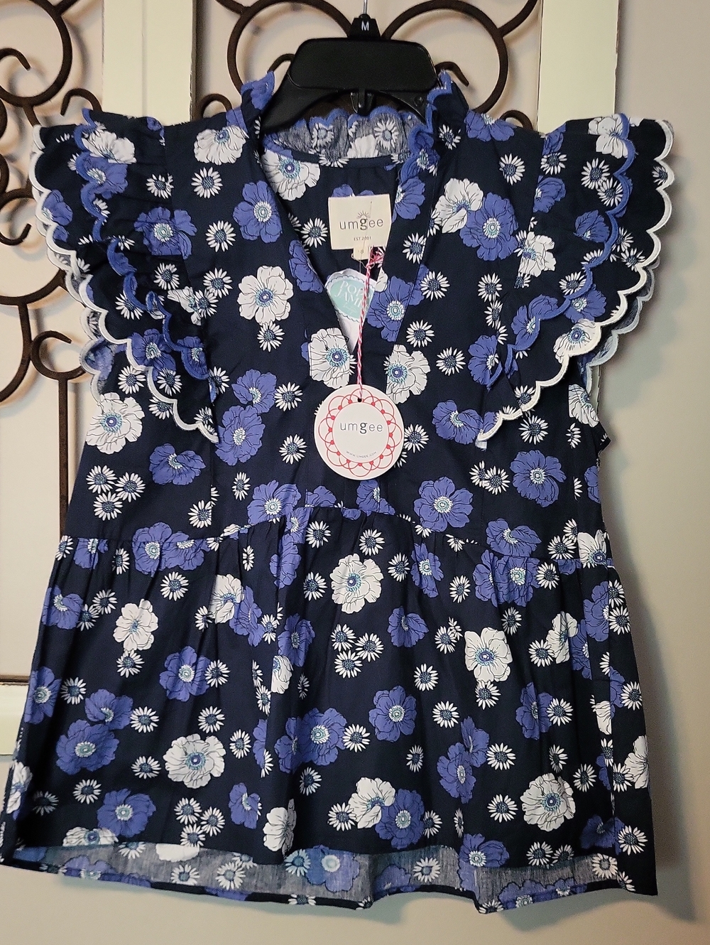 Umgee Navy Floral Dress with Lavender and White Flowers